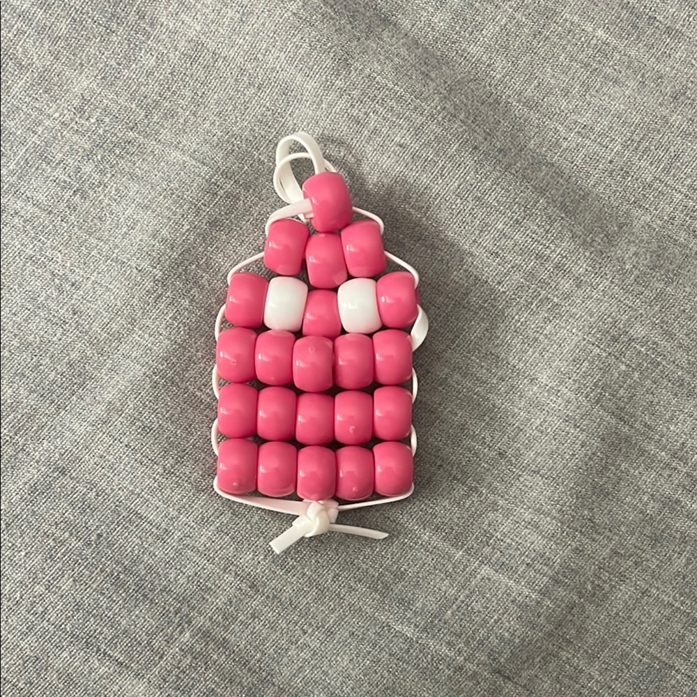 Pink and White Beaded Keychain